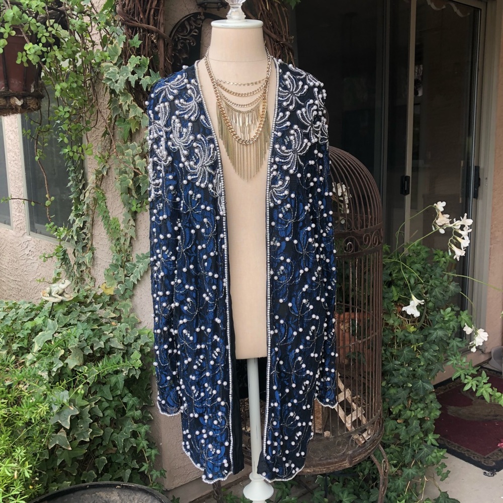 vintage blue cardigan